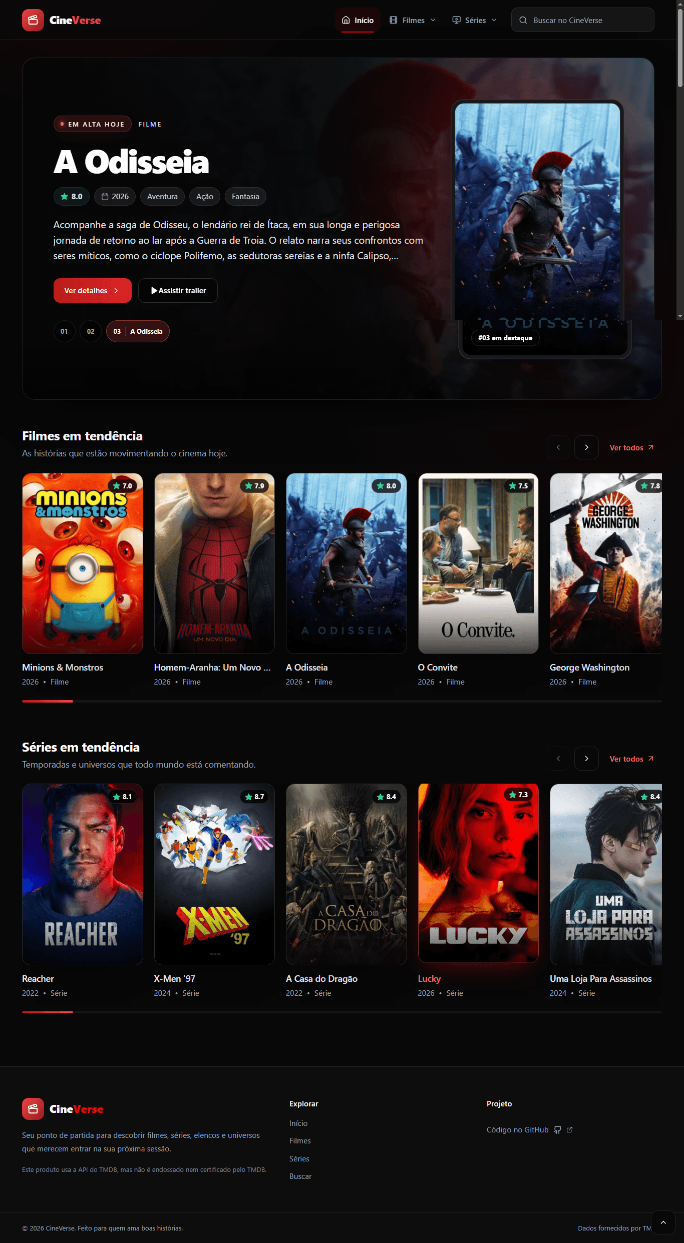 Interface do projeto CineVerse